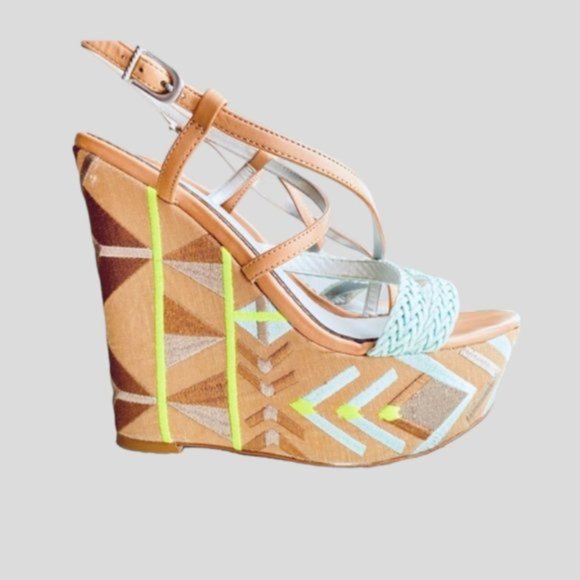 Vintage Sam Edelman Wedge Platform Mozaic Strappy Sandals - Picture 13 of 14